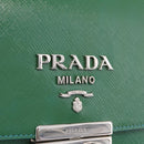 PRADA Chain Shoulder Bag Safiano Leather Green Silver Auth 207634V-21