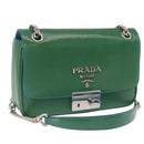 PRADA Chain Shoulder Bag Safiano Leather Green Silver Auth 207634V-1