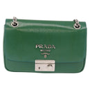 PRADA Chain Shoulder Bag Safiano Leather Green Silver Auth 207634V-13