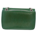 PRADA Chain Shoulder Bag Safiano Leather Green Silver Auth 207634V-2