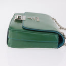 PRADA Chain Shoulder Bag Safiano Leather Green Silver Auth 207634V-3