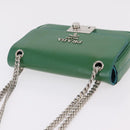 PRADA Chain Shoulder Bag Safiano Leather Green Silver Auth 207634V-14