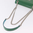PRADA Chain Shoulder Bag Safiano Leather Green Silver Auth 207634V-6