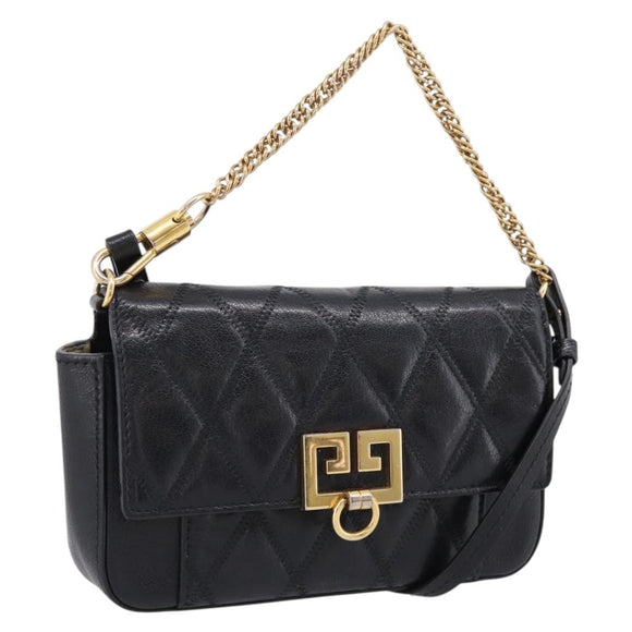 GIVENCHY Shoulder Bag Leather 2way Black Gold Auth 207635A