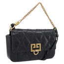 GIVENCHY Shoulder Bag Leather 2way Black Gold Auth 207635A-1
