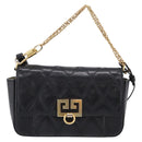 GIVENCHY Shoulder Bag Leather 2way Black Gold Auth 207635A-2