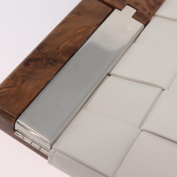 Bottega Veneta MAXI INTRECCIATO Clutch Bag Leather White Gold Auth 207638M