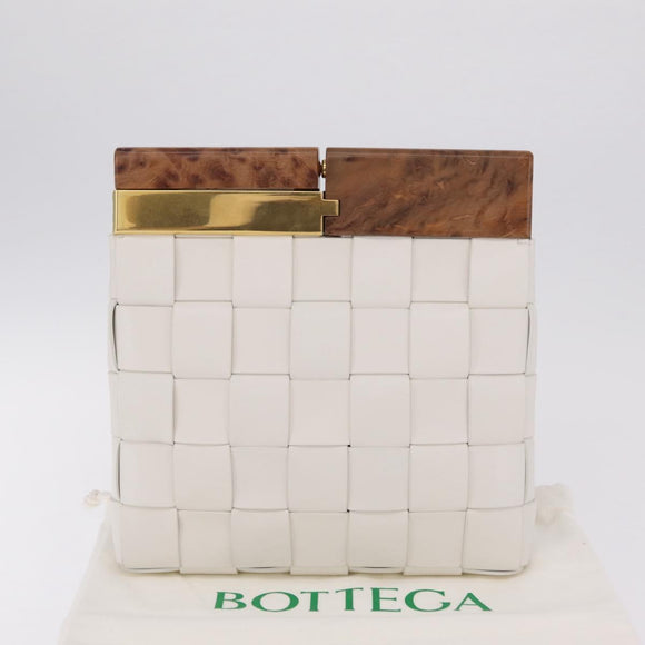 Bottega Veneta MAXI INTRECCIATO Clutch Bag Leather White Gold Auth 207638M