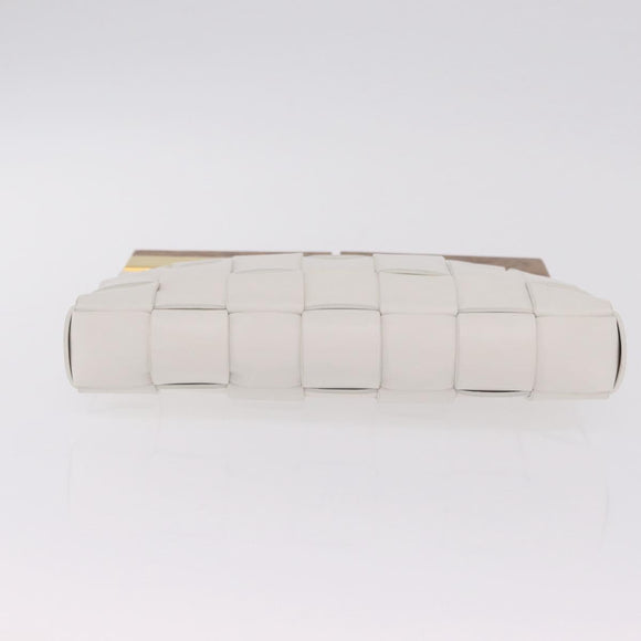 Bottega Veneta MAXI INTRECCIATO Clutch Bag Leather White Gold Auth 207638M