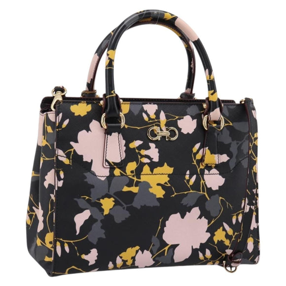 Salvatore Ferragamo Gancini Hand Bag Leather 2way Black Gold Auth 207639V