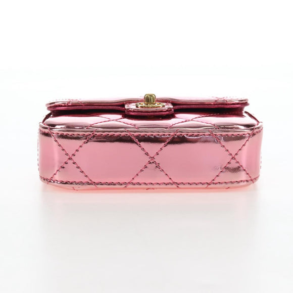 CHANEL Matelasse Chain Shoulder Pouch Patent Leather 2way Pink CC Auth 207644SM