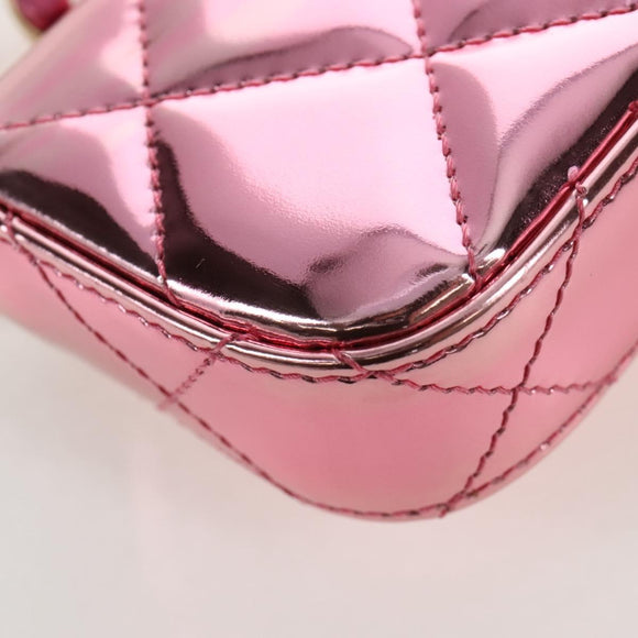 CHANEL Matelasse Chain Shoulder Pouch Patent Leather 2way Pink CC Auth 207644SM
