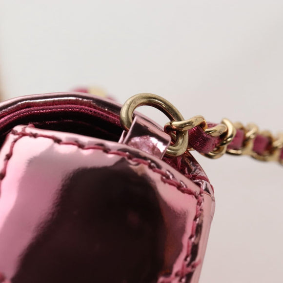 CHANEL Matelasse Chain Shoulder Pouch Patent Leather 2way Pink CC Auth 207644SM