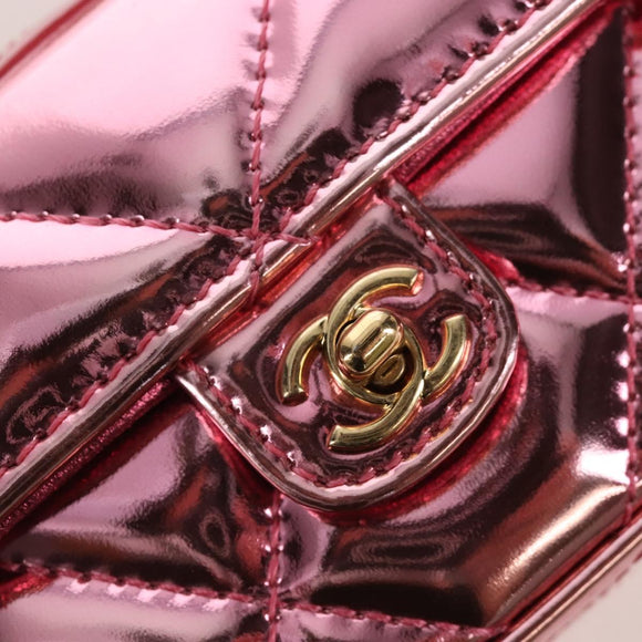 CHANEL Matelasse Chain Shoulder Pouch Patent Leather 2way Pink CC Auth 207644SM