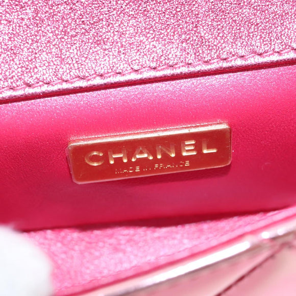 CHANEL Matelasse Chain Shoulder Pouch Patent Leather 2way Pink CC Auth 207644SM