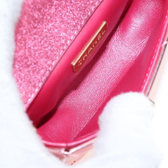 CHANEL Matelasse Chain Shoulder Pouch Patent Leather 2way Pink CC Auth 207644SM
