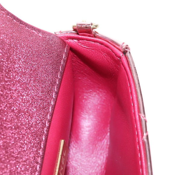 CHANEL Matelasse Chain Shoulder Pouch Patent Leather 2way Pink CC Auth 207644SM