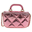 CHANEL Matelasse Chain Shoulder Pouch Patent Leather 2way Pink CC Auth 207644SM-2