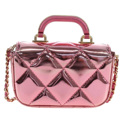 CHANEL Matelasse Chain Shoulder Pouch Patent Leather 2way Pink CC Auth 207644SM - 0