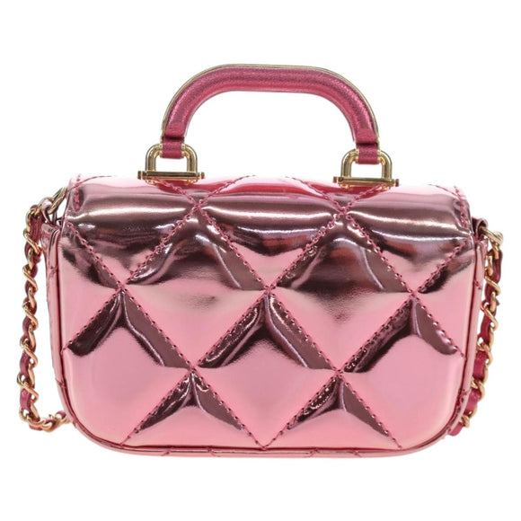CHANEL Matelasse Chain Shoulder Pouch Patent Leather 2way Pink CC Auth 207644SM
