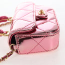 CHANEL Matelasse Chain Shoulder Pouch Patent Leather 2way Pink CC Auth 207644SM-3
