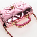 CHANEL Matelasse Chain Shoulder Pouch Patent Leather 2way Pink CC Auth 207644SM-6