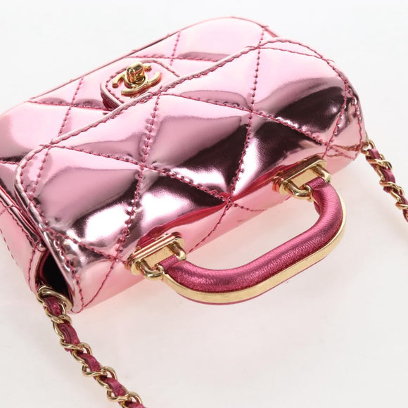 CHANEL Matelasse Chain Shoulder Pouch Patent Leather 2way Pink CC Auth 207644SM