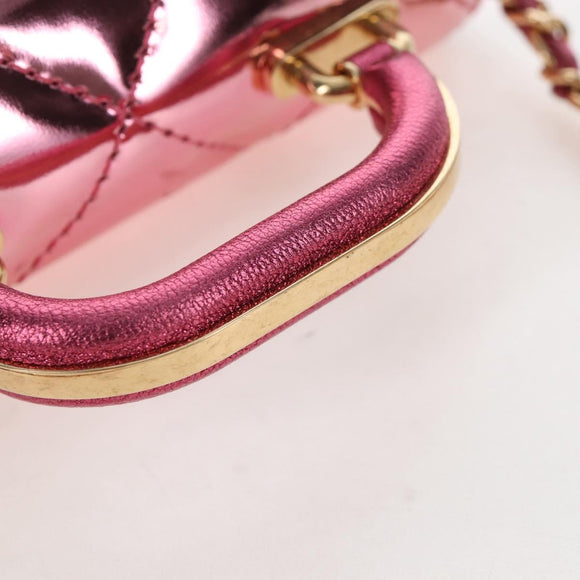 CHANEL Matelasse Chain Shoulder Pouch Patent Leather 2way Pink CC Auth 207644SM