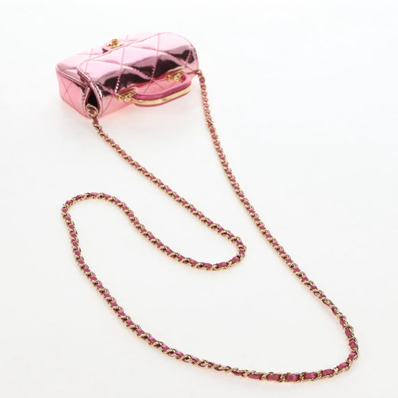 CHANEL Matelasse Chain Shoulder Pouch Patent Leather 2way Pink CC Auth 207644SM