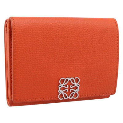 LOEWE Compact Wallet Leather Orange Silver Auth 207651V