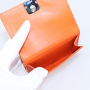 LOEWE Compact Wallet Leather Orange Silver Auth 207651V-10