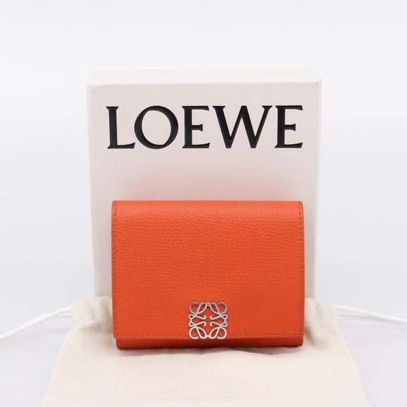LOEWE Compact Wallet Leather Orange Silver Auth 207651V