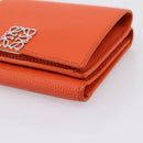 LOEWE Compact Wallet Leather Orange Silver Auth 207651V-7