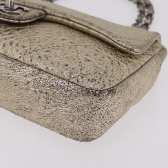 CHANEL Chain Le Marais Shoulder Bag Leather Gold Silver CC Auth 207655SAV