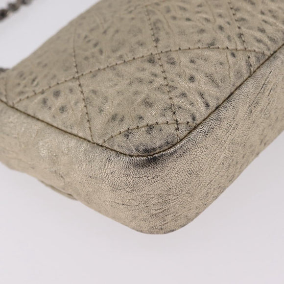 CHANEL Chain Le Marais Shoulder Bag Leather Gold Silver CC Auth 207655SAV