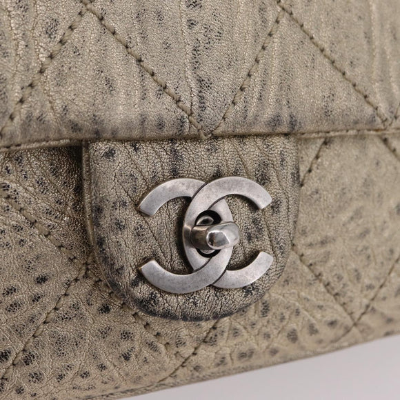 CHANEL Chain Le Marais Shoulder Bag Leather Gold Silver CC Auth 207655SAV