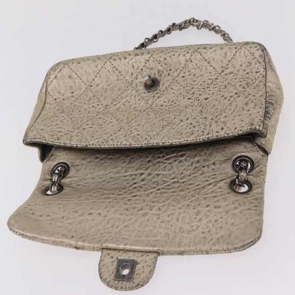 CHANEL Chain Le Marais Shoulder Bag Leather Gold Silver CC Auth 207655SAV
