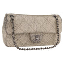 CHANEL Chain Le Marais Shoulder Bag Leather Gold Silver CC Auth 207655SAV-1