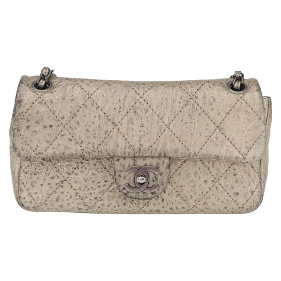 CHANEL Chain Le Marais Shoulder Bag Leather Gold Silver CC Auth 207655SAV