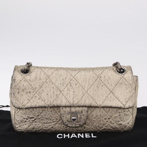 CHANEL Chain Le Marais Shoulder Bag Leather Gold Silver CC Auth 207655SAV