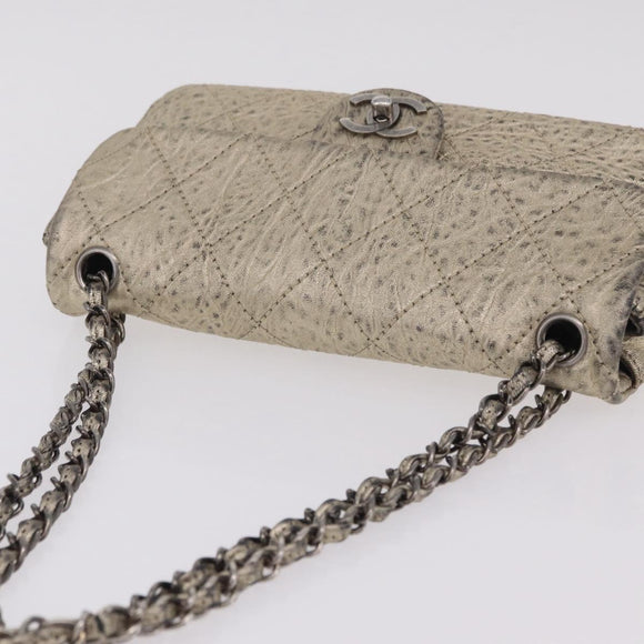 CHANEL Chain Le Marais Shoulder Bag Leather Gold Silver CC Auth 207655SAV