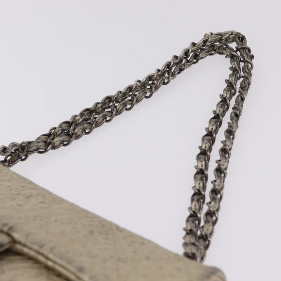 CHANEL Chain Le Marais Shoulder Bag Leather Gold Silver CC Auth 207655SAV