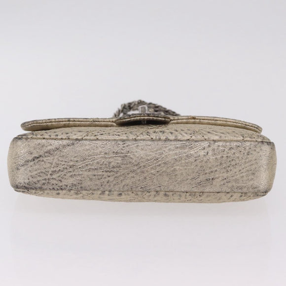 CHANEL Chain Le Marais Shoulder Bag Leather Gold Silver CC Auth 207655SAV