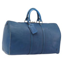 LOUIS VUITTON Epi Keepall 45 Boston Bag Blue M42975 LV Auth 207658-1