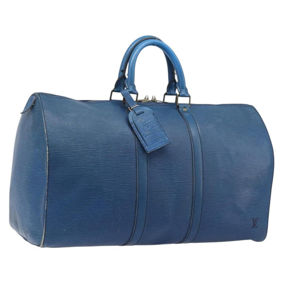 LOUIS VUITTON Epi Keepall 45 Boston Bag Blue M42975 LV Auth 207658