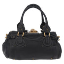 Chloe Paddington Hand Bag Leather Black Gold Tone Auth 207667V-2