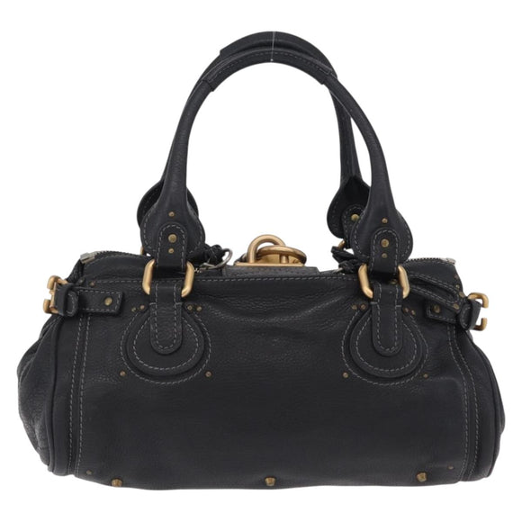 Chloe Paddington Hand Bag Leather Black Gold Tone Auth 207667V