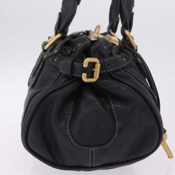 Chloe Paddington Hand Bag Leather Black Gold Tone Auth 207667V