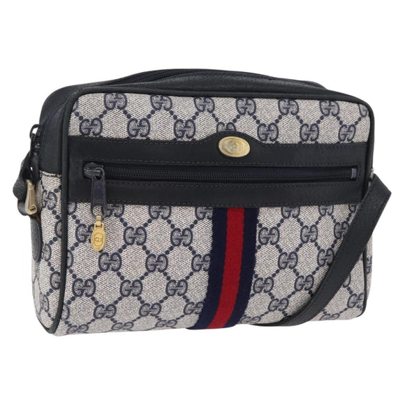GUCCI GG Supreme Sherry Line Shoulder Bag PVC Navy Gold Tone 010 378 Auth 207669