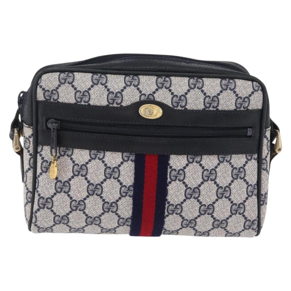 GUCCI GG Supreme Sherry Line Shoulder Bag PVC Navy Gold Tone 010 378 Auth 207669